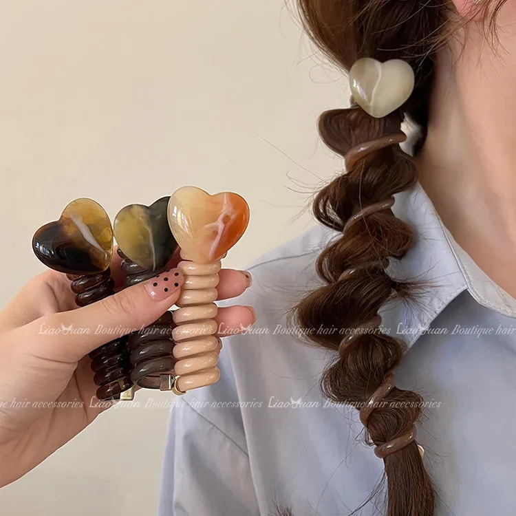 时尚泡泡电话线发圈绳日系简约头绳马尾编发神器2024新款高级爱心