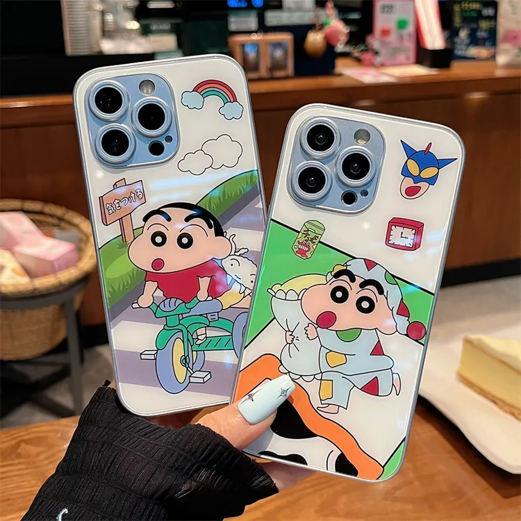 苹果iphone13全包高级感iPhone14蜡笔小新手机壳iPhone12玻璃壳11