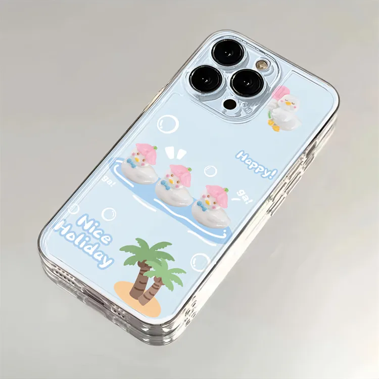粉花鸭子苹果15pro手机壳iphone14promax透明13/12简约xs个性xr