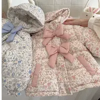 2025新款女宝加厚棉服碎花蝴蝶结加厚棉衣冬季巨保暖特厚女童棉服
