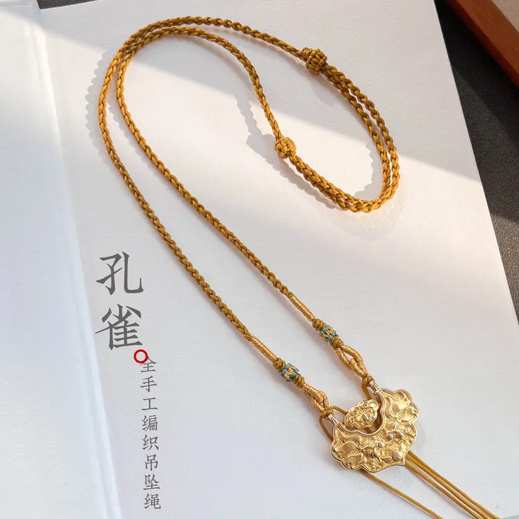 非金属布艺项链 双耳项链绳吊坠挂绳如意锁包编绳黑绳锁骨链手工