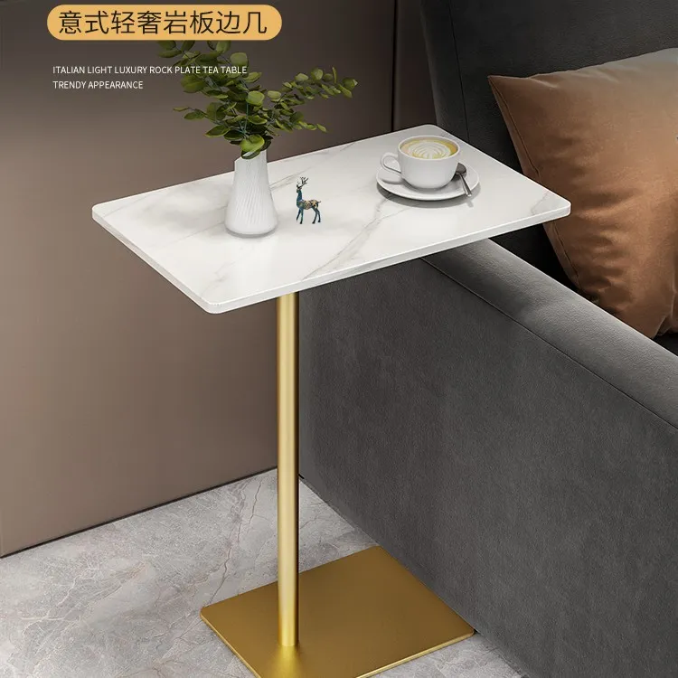 轻奢岩板沙发边几极简客厅梳化边桌可移动大理石小茶几铁艺方角几