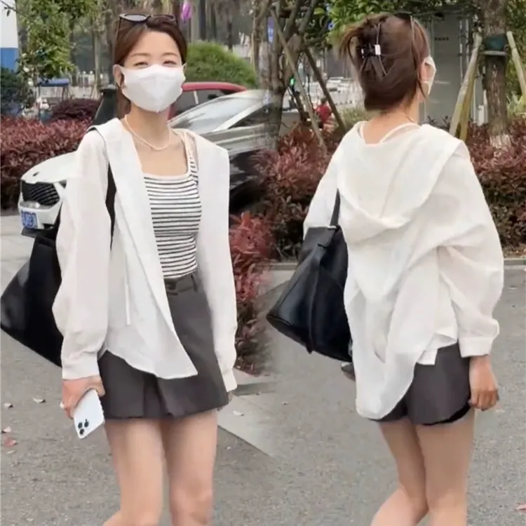 夏季防晒衣外套女薄款衬衫2025新款韩版宽松天丝纱连帽上衣女外套