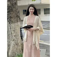 凌茜恣禾【诗中月】早秋新中式国风复古印花压褶立体层次显瘦旗袍裙