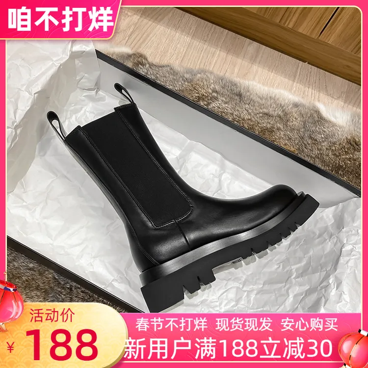 春秋款百搭厚底女靴内增高马丁靴短靴英伦风中筒黑色烟筒切尔西靴