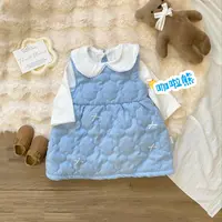 秋冬款女童衣服上新洋气娃娃领打底蝴蝶结背带裙女宝两件套