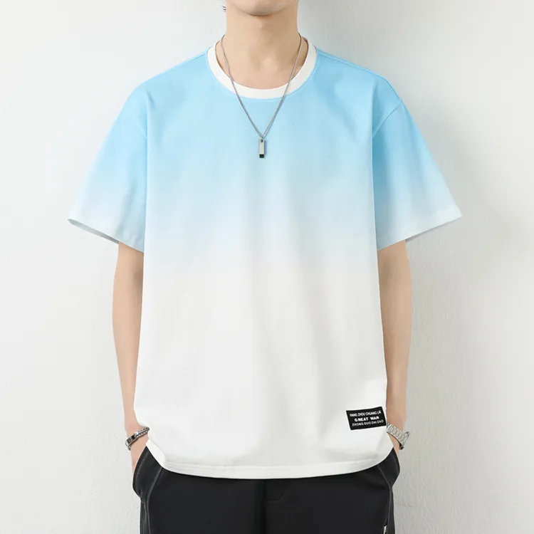 夏季男潮流宽松服潮牌学生短袖T恤上衣圆领渐变色纯棉T恤A115865