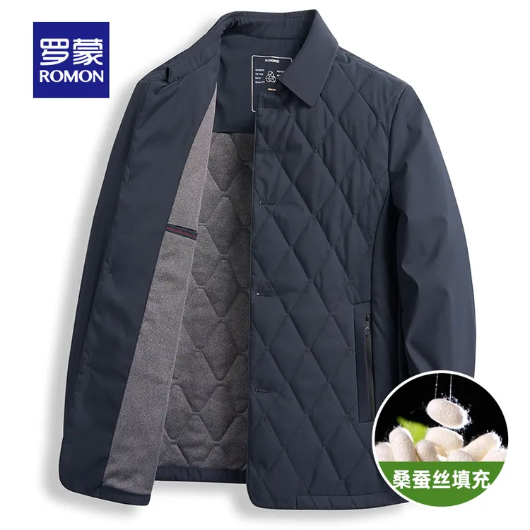 罗蒙男士棉服轻薄款中年爸爸装2024秋冬季新款棉衣男翻领休闲上衣