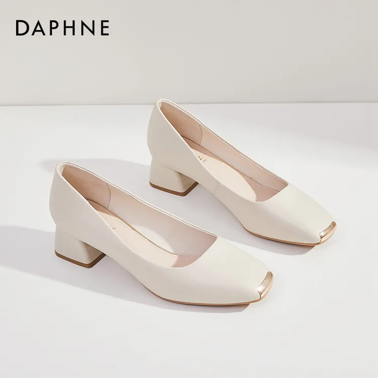 达芙妮职业气质高跟鞋女2025新款秋季浅口单鞋方头女鞋通勤小皮鞋