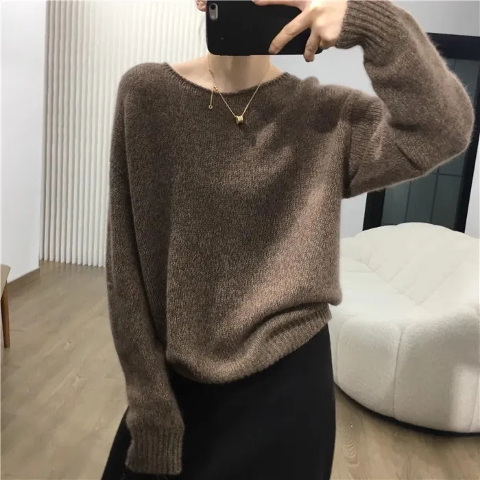 无缝一体羊毛一字领针织打底衫秋冬显瘦内搭外穿上衣
