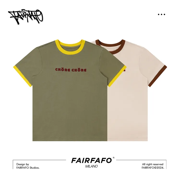 FAIRFAFO林肉肉【撞色贴布绣短袖】TXAL44248美式复古休闲圆领短袖