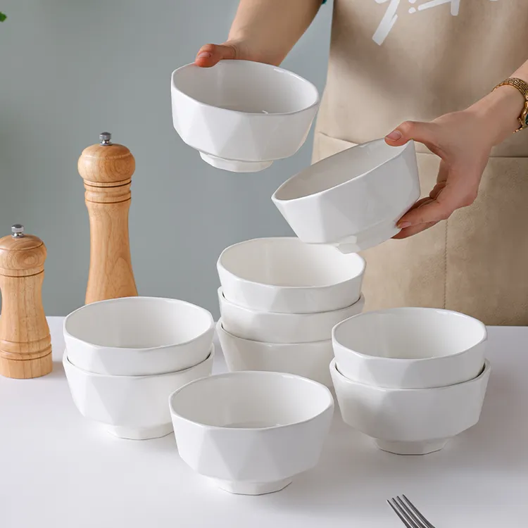 真益彩钻石白瓷4.5英寸米饭碗10只装家用陶瓷餐具纯白简约吃饭碗