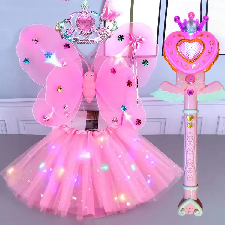 新年礼物发光蝴蝶翅膀亮灯奇妙仙子背饰女孩魔法棒公主灯裙皇冠