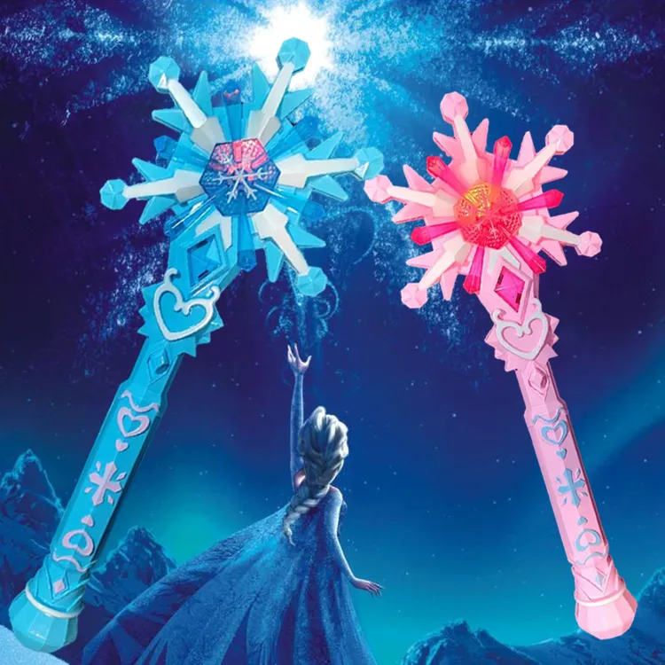 音乐雪花魔法棒仙女棒冰雪艾莎公主皇冠女孩发光玩具套装