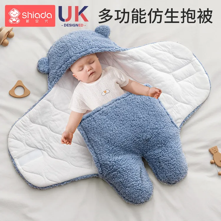婴儿抱被秋冬款加厚睡袋新生儿初生冬季宝宝两用外出襁褓包被可爱