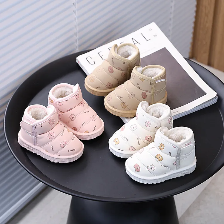 冬季加绒宝宝雪地靴加厚棉鞋婴儿童学步鞋子防水防滑1-5岁2小童3