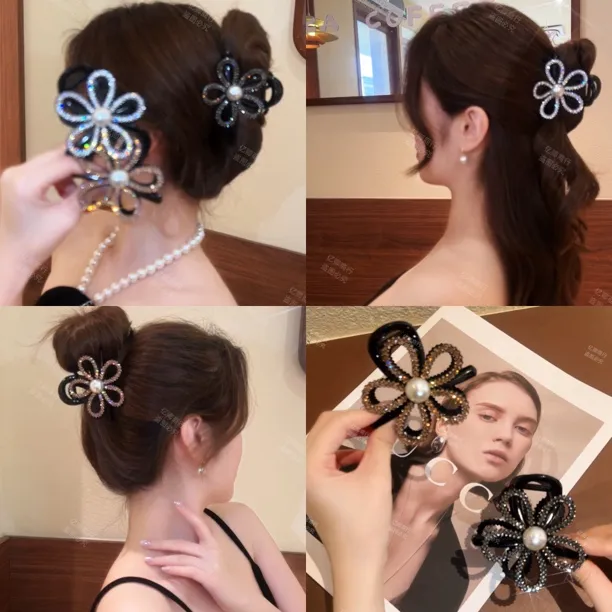 韩国东大门韩式复古花朵大抓夹气质网红后脑勺盘发夹