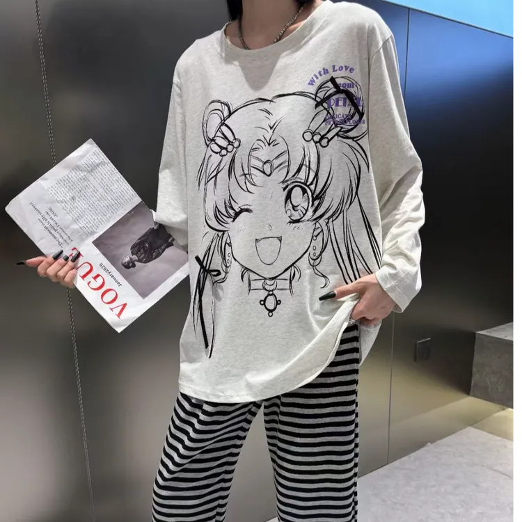 胖mm睡衣女美少女休闲卡通宽松长袖家居服套装时尚圆领秋季新款