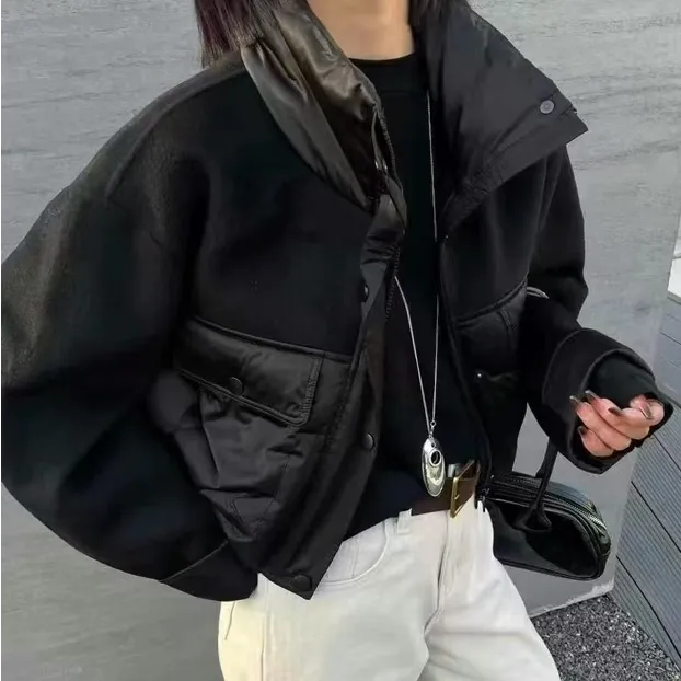 【雅芊程】2403拼接羽绒服冬季欧货白鸭绒保暖短款外套女