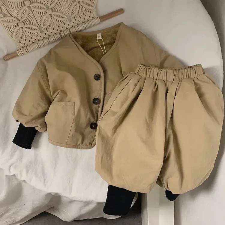 儿童加绒外套童款秋冬季棉服小童加厚宝宝外套男女秋冬款童装套装