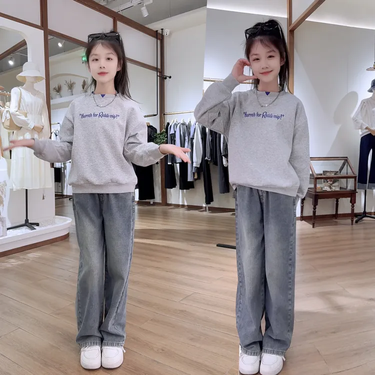 女童春秋运动套装休闲时尚儿童秋装洋气中大童宽松卫衣两件牛仔裤