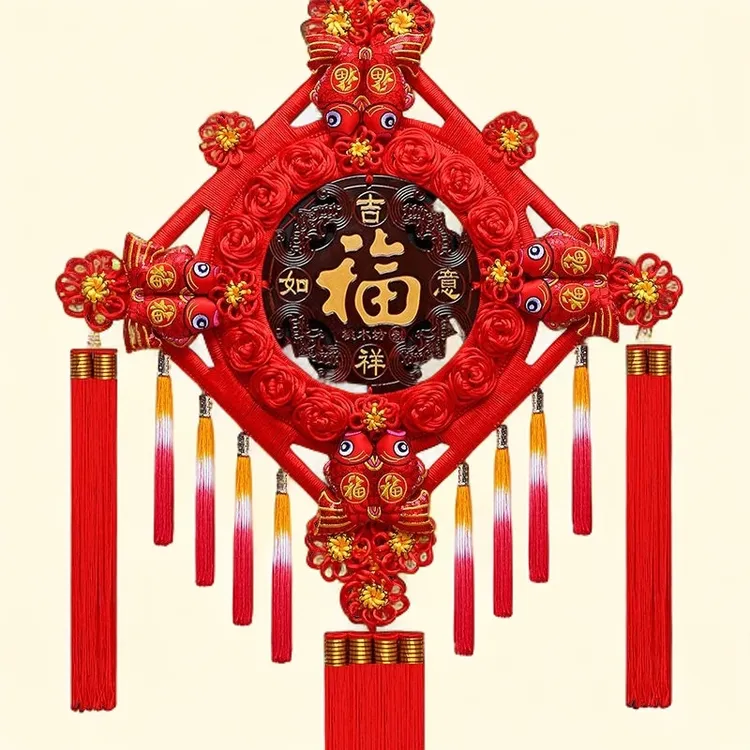 2024新款中国结桃木家福字挂件喜庆客厅背景玄关婚庆乔迁家居装饰