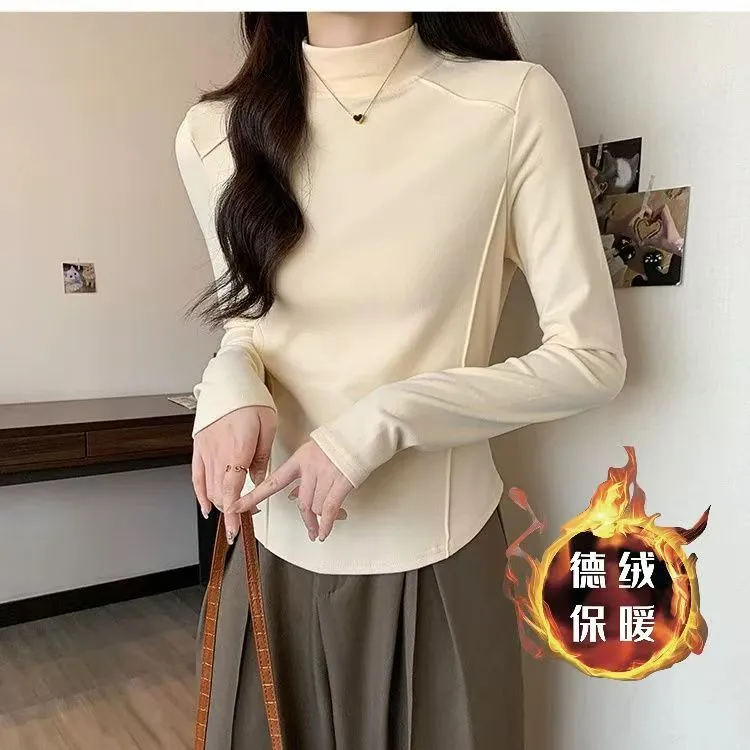 鱼骨线  全色 双面德绒打底衫高品质法式显瘦保暖3010#