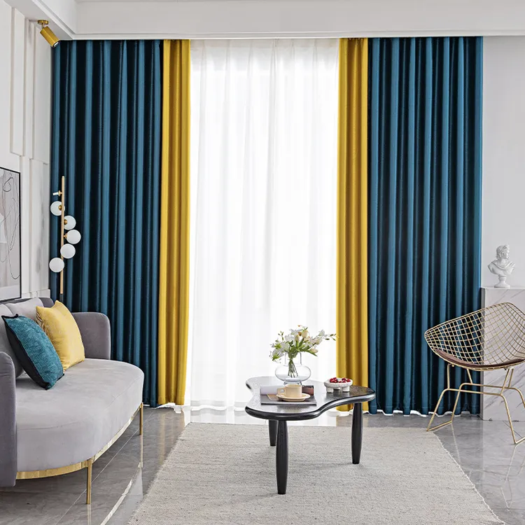 高精密全遮光窗帘卧室客厅新款轻奢拼色遮阳隔音遮阳帘窗帘布成品