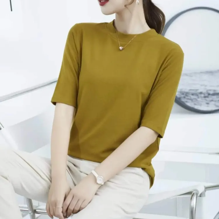 腾坊高品质显瘦精品弹力棉五分袖洋气T恤女中袖服装上衣8021