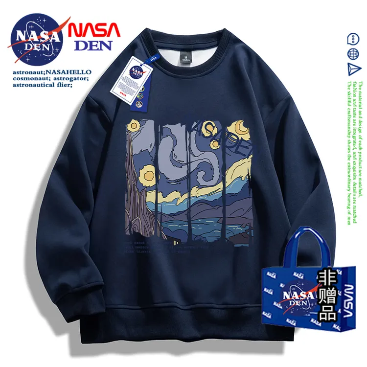 NASA联名美式复古卫衣男秋冬季重磅上衣oversize衫宽松情侣外套潮