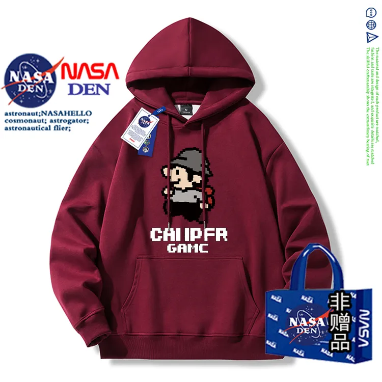 NASA联名秋冬季连帽卫衣男美式潮牌印花重磅百搭套头休闲宽松外套