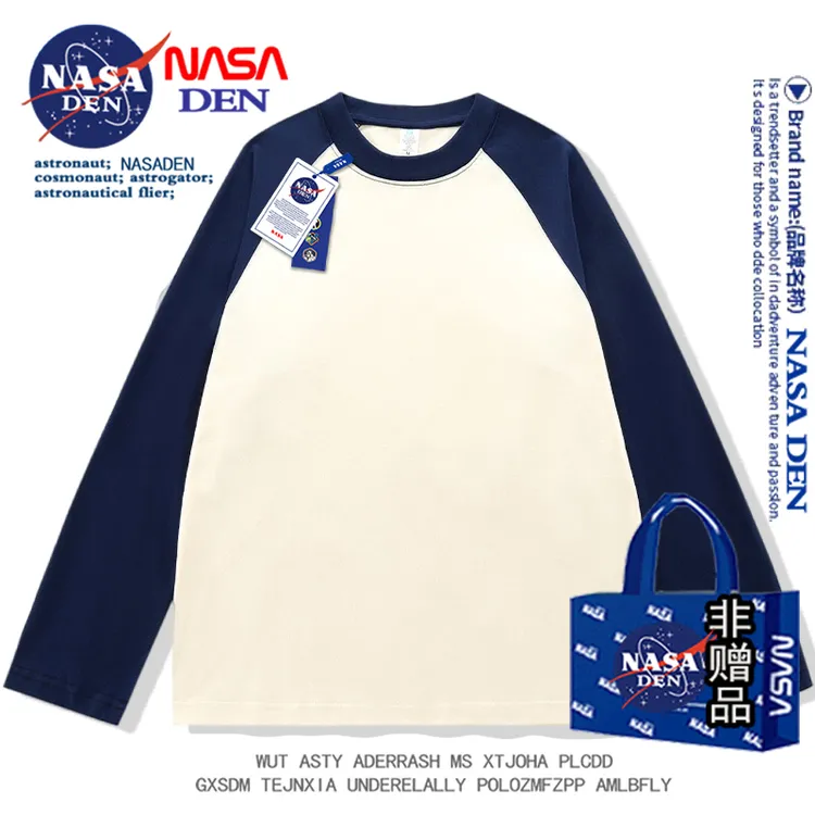 NASA联名男士T恤衫长袖秋季百搭上衣情侣款美式复古纯棉插肩袖T恤