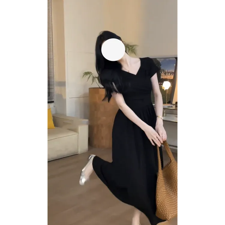 2024夏季法式新款时尚多穿法一字肩裙子清凉女装短袖连衣裙