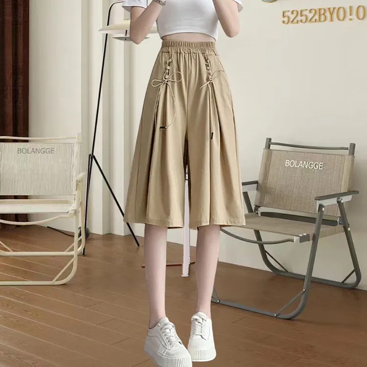 七分裤裙女夏季2025新款过膝抽绳短裤薄款宽松显瘦百搭阔腿裤子女