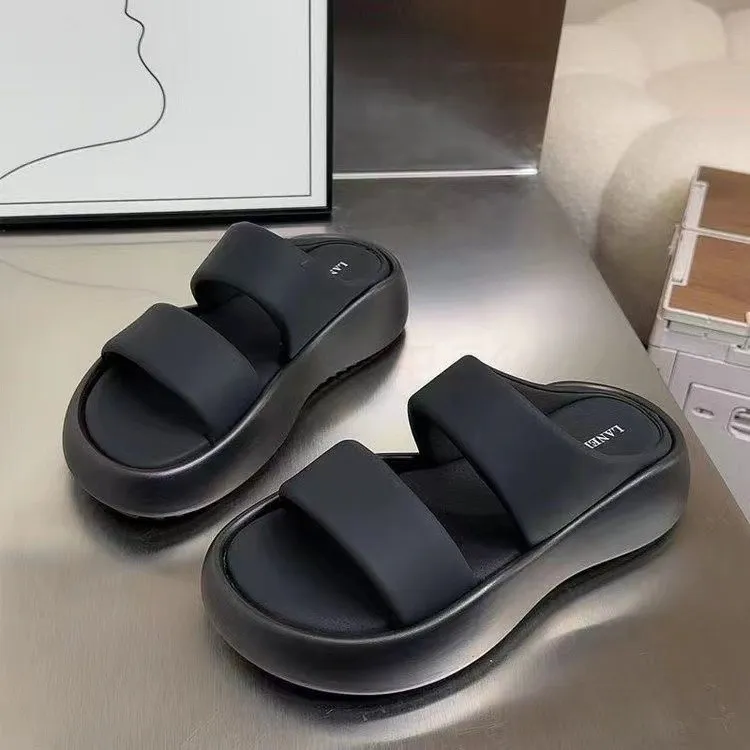 踩屎感厚底拖鞋网红时尚夏季新款防滑一字带百搭平底沙滩凉鞋女款