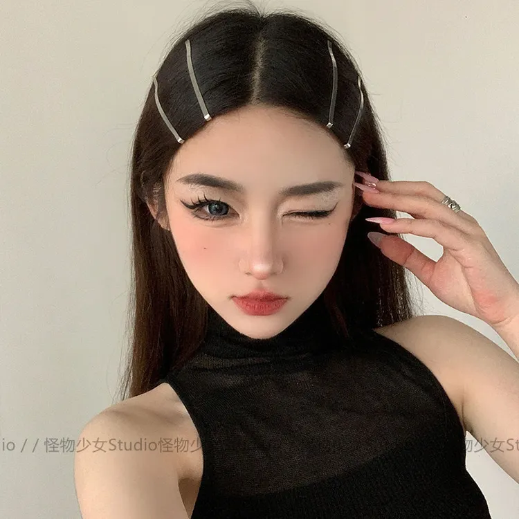 ins博主简约金属感一字发夹发卡甜酷少女复古额前气质刘海侧边夹~