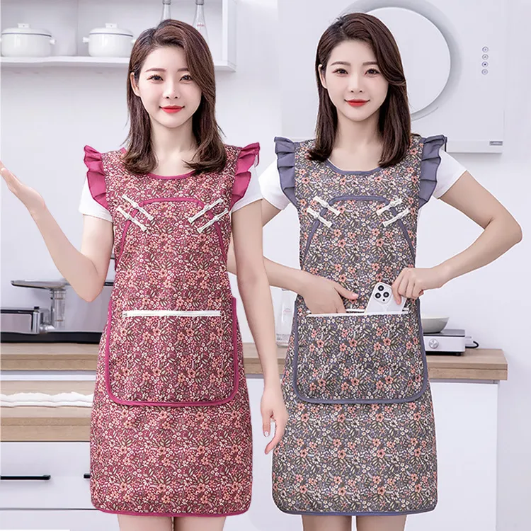 中式帆布棉布家用厨房做饭坎肩围裙上班无袖工作耐磨年轻围腰罩衣