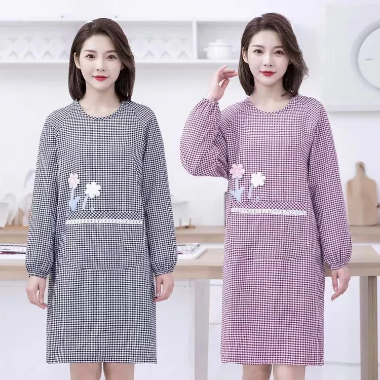 棉布围裙长袖反穿衣男女家用厨房全棉工作服成人加厚耐脏防污罩衣