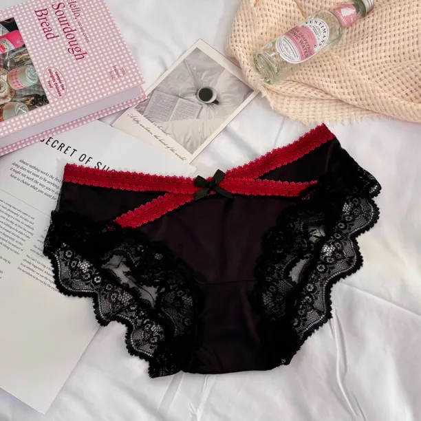 秋冬新款~纯欲风蕾丝女士低腰三角裤舒适镂空蝴蝶结透气法式内裤