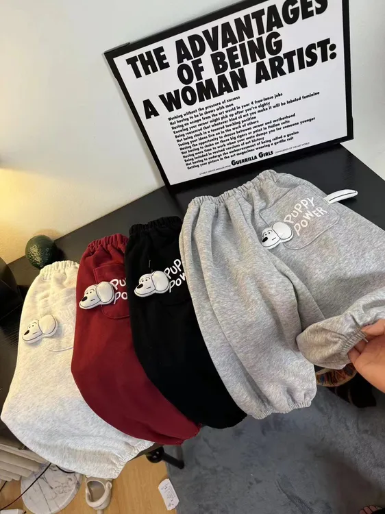 【萌宝】男女童秋季新款可爱时尚小狗口袋卫裤洋气超萌休闲裤