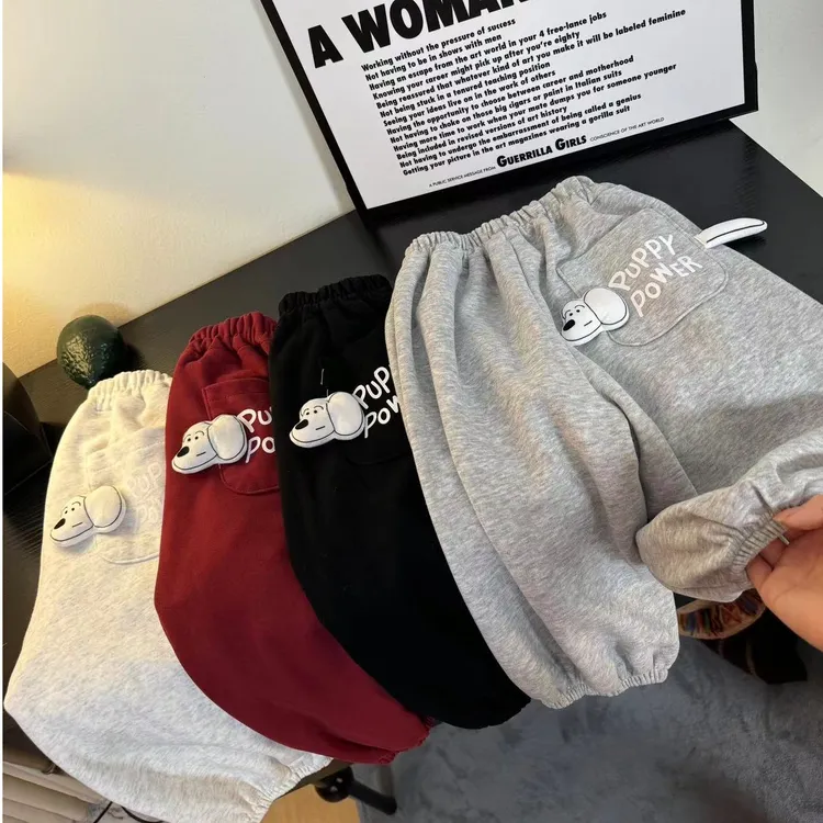 【萌娃穿搭】男女童春秋新款可爱时尚小狗口袋卫裤超萌休闲裤