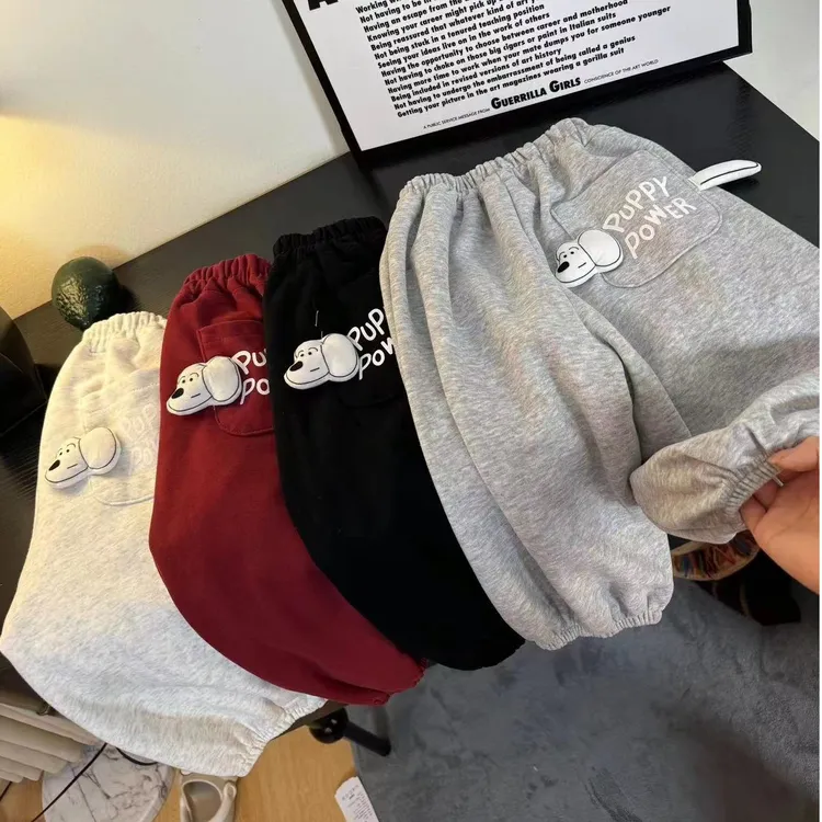 【耀火粉丝专属】男女童秋冬加绒时尚小狗口袋卫裤洋气超萌休闲裤