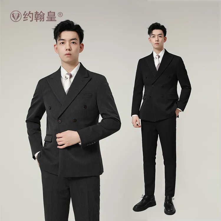 JOHNHOLLIS/约翰皇商务休闲戗驳领西装男套装男士正装双排扣西服