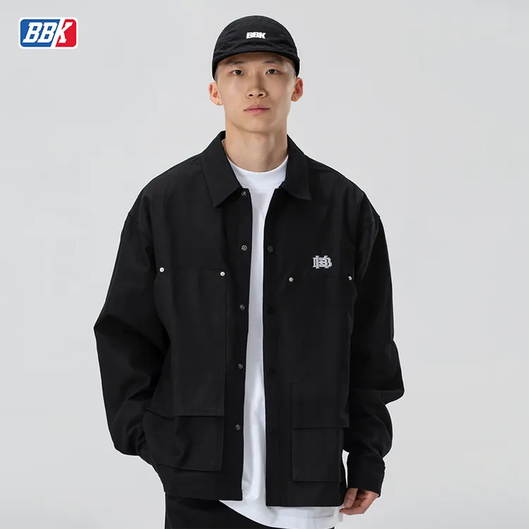 BBK宽松 工装衬衫 BBOY街舞纯色长袖衬衣 翻领夹克 嘻哈滑板外套