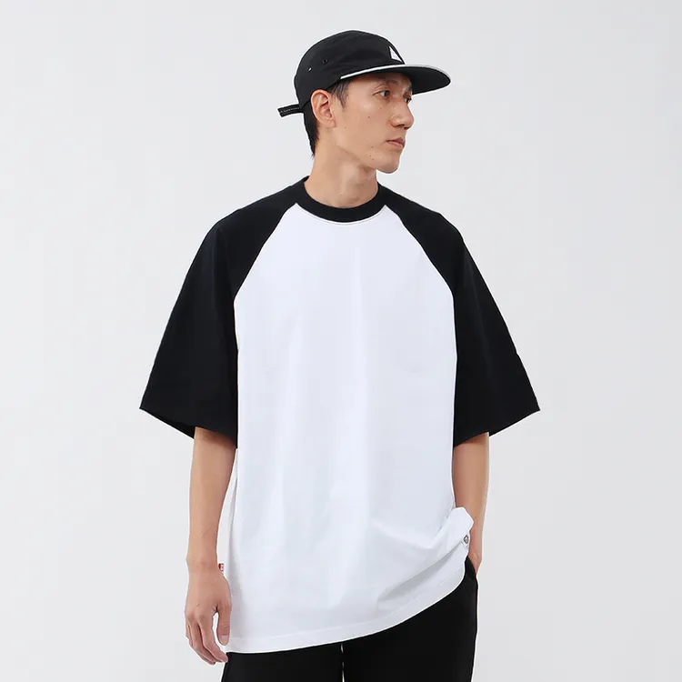 BBK 270g bboy宽松 纯色短袖 重磅街舞打底小领口 净色插肩袖T恤 