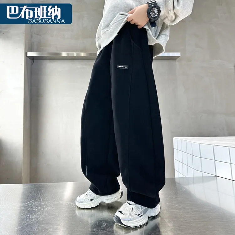 男童裤子春秋款2025新款秋装儿童休闲裤加绒秋冬男大童弯刀裤男孩