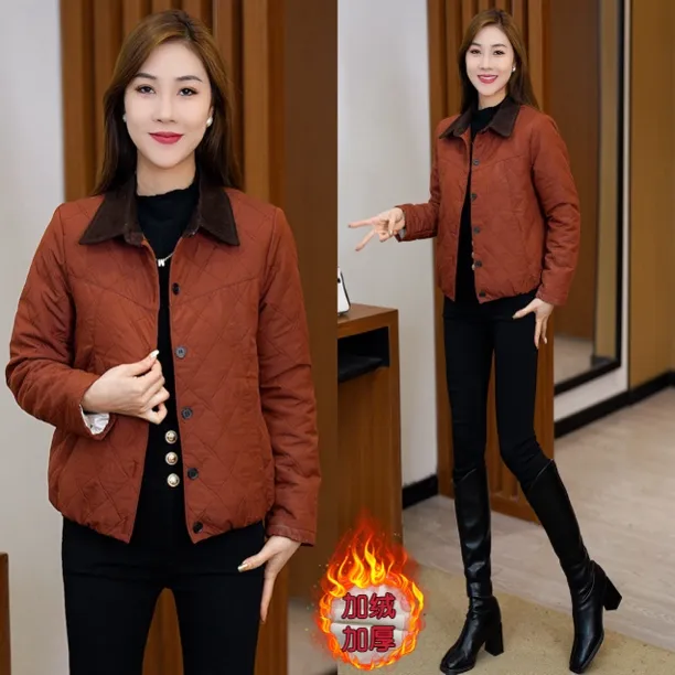 【有间】2024年冬季新款时尚短外套女设计感polo领保暖长袖棉衣外穿