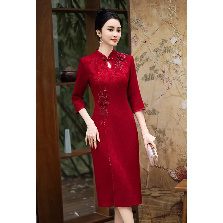 喜婆婆婚宴装2025新款旗袍结婚妈妈礼服高贵年轻高端喜服刺绣中袖