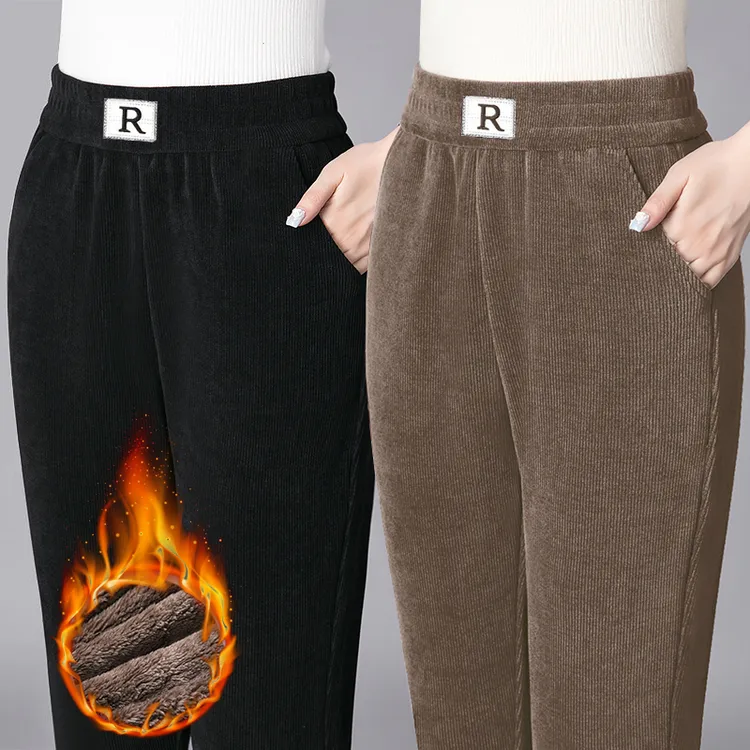 【银狐绒】冬季加绒加厚裤子女高腰哈伦裤休闲哈伦裤女大码妈妈裤