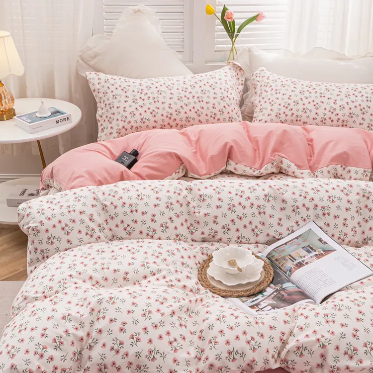 秋冬新品 100%纯棉简约被套被罩斜纹碎花 AB版 床单被套床上用品